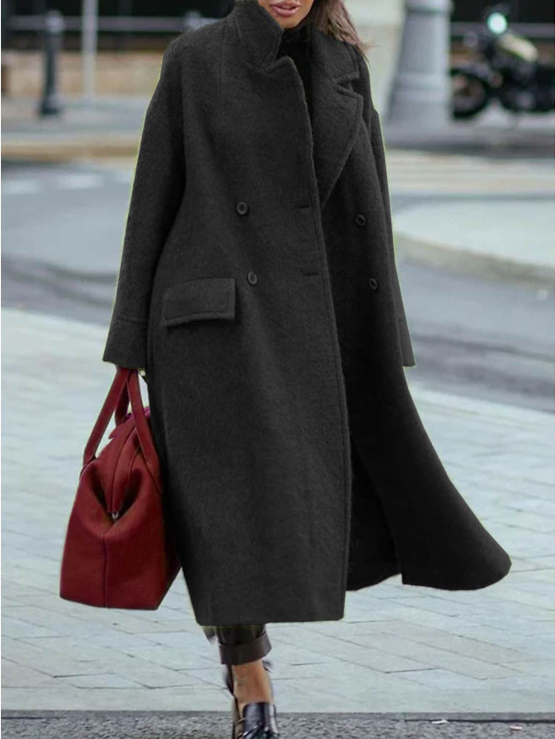 Long Woolen Solid Color Temperament Commute Coats