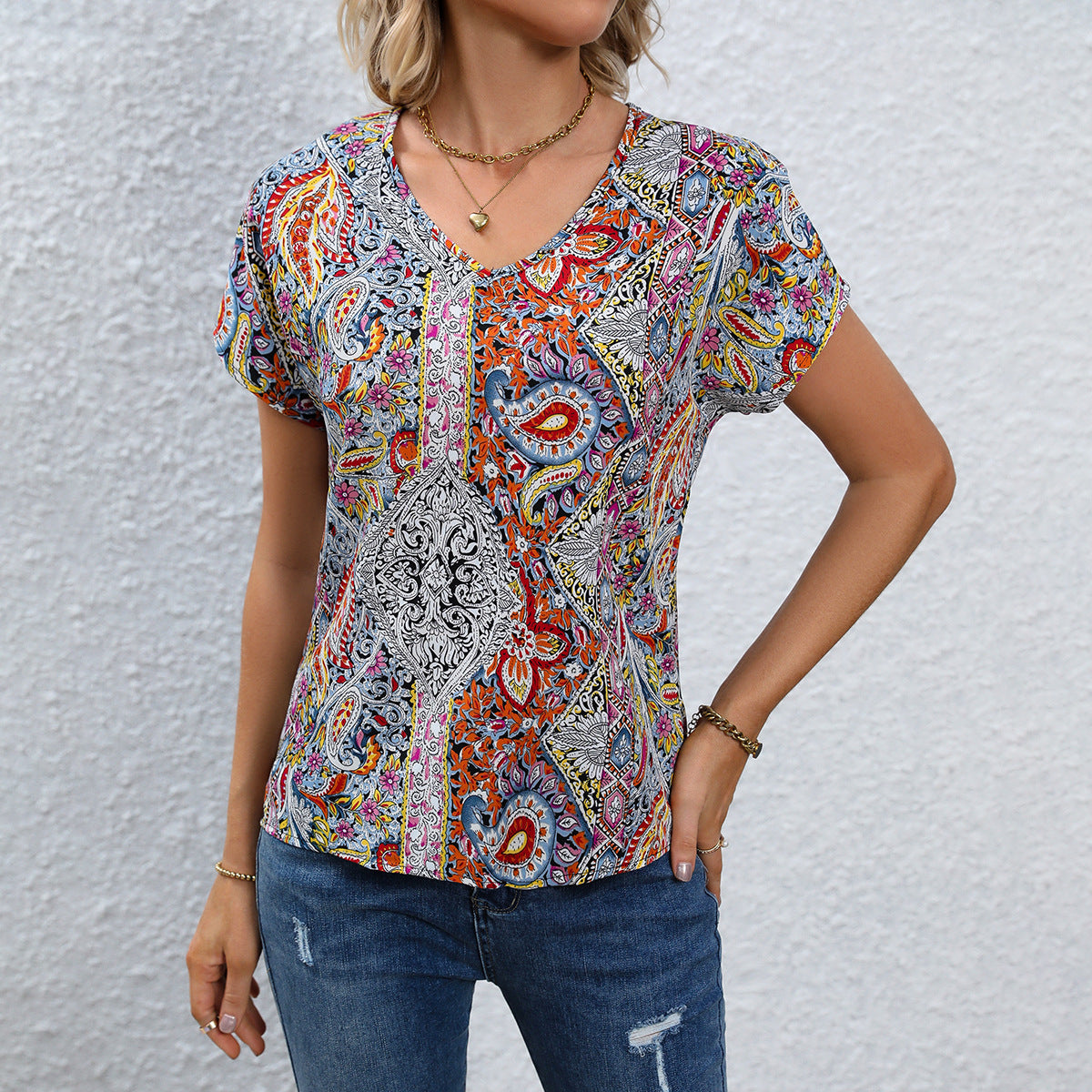 Women's Trendy Summer Full Vintage Print Blouses