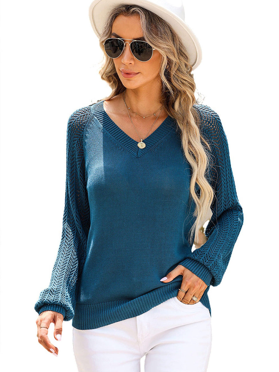 Women's Solid Color Pullover Simple Hollow Long Sweaters