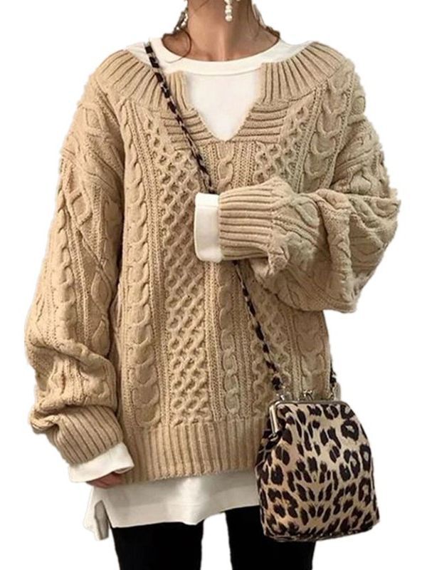 Women's Classic Knitted Hemp Pattern Casual Sweaters