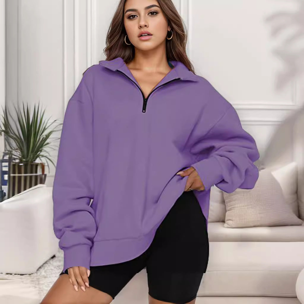 Women's Casual Half Zipper Pullover Long Sleeve Sweaters