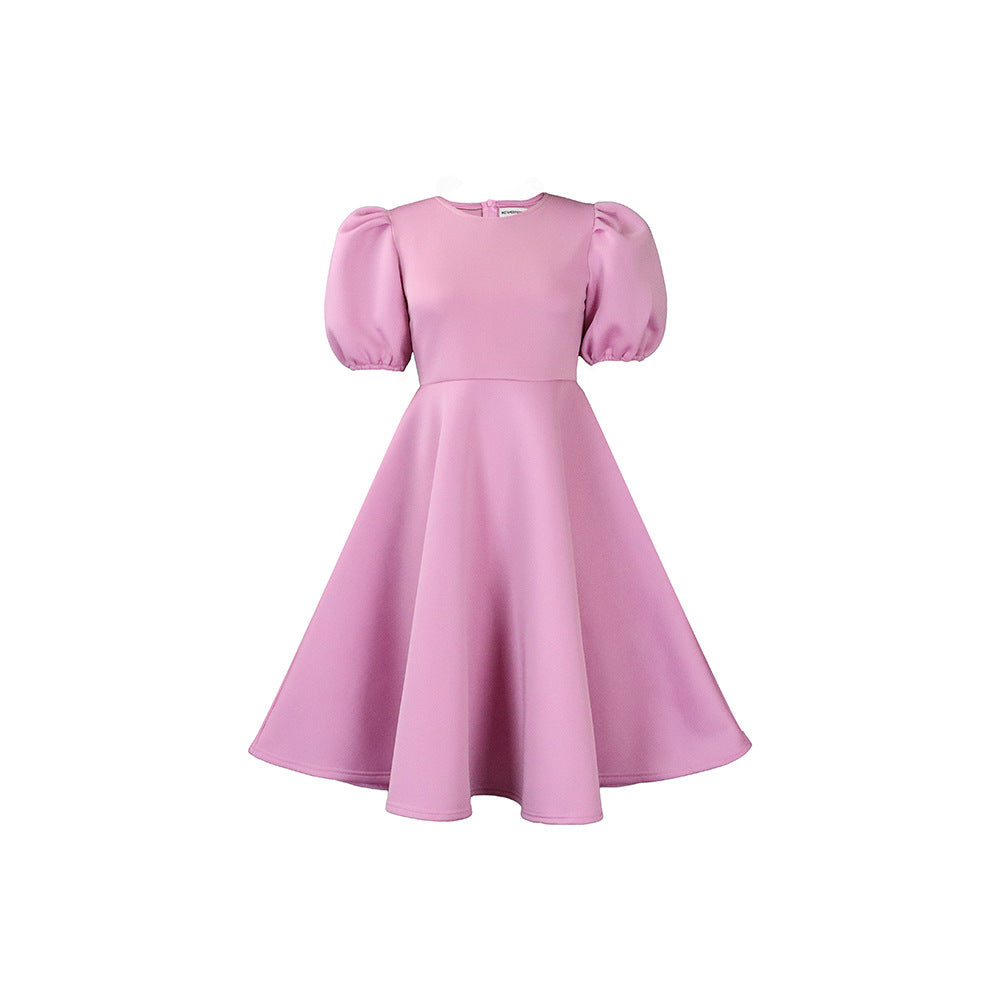 Graceful Puff Sleeve Waist-controlled Large Hem Lightly Dresses