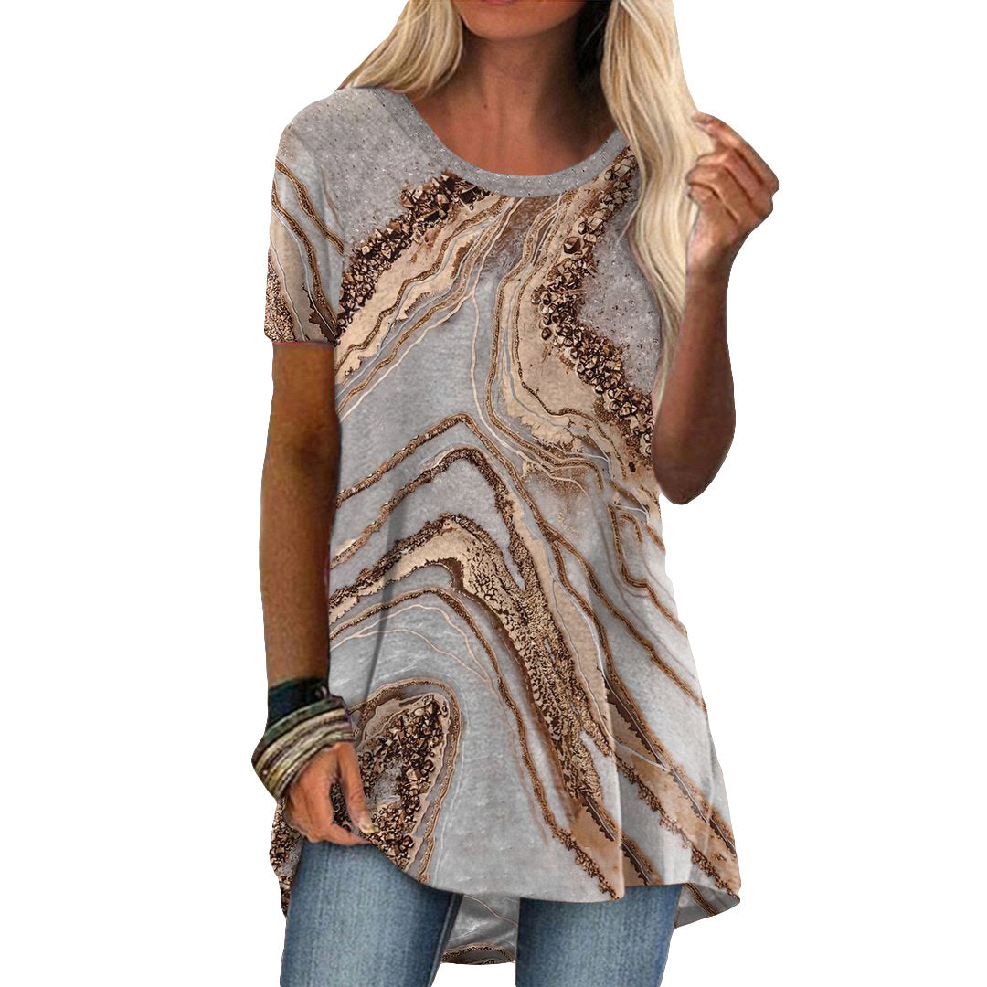 Women's Crew Neck Style Vintage Print Sleeves Blouses