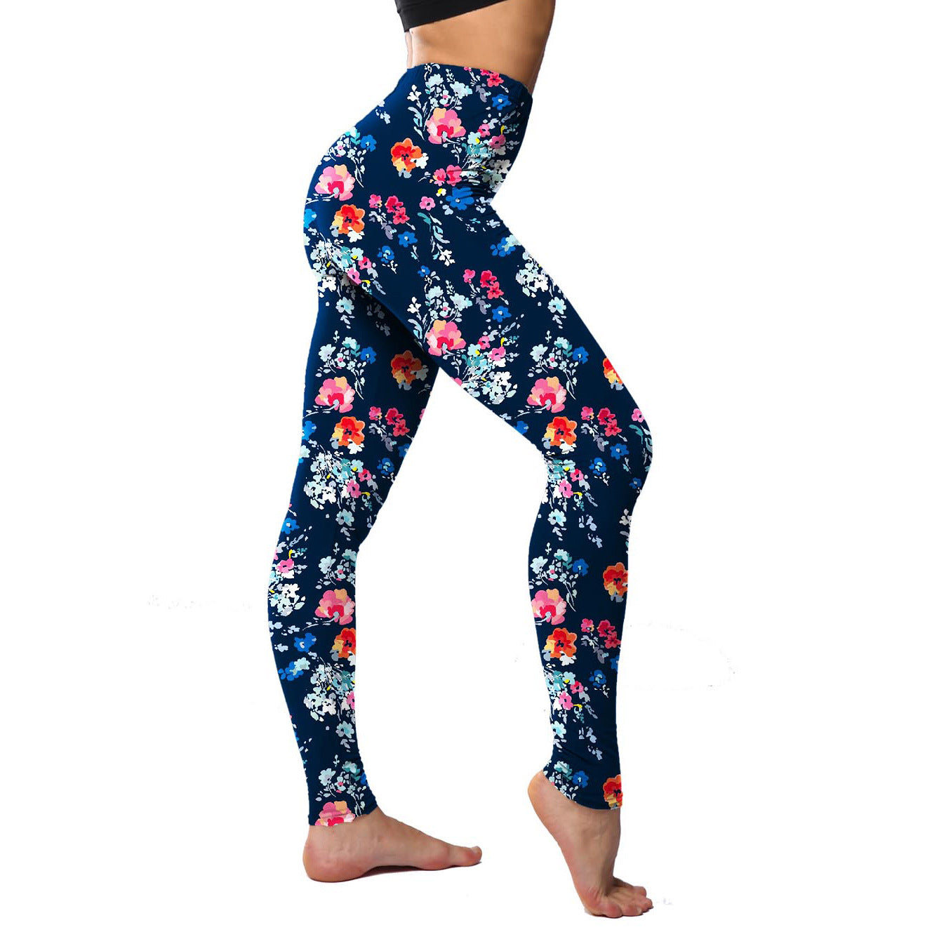 Durable Classic Pink Blue Printed Cropped Leggings