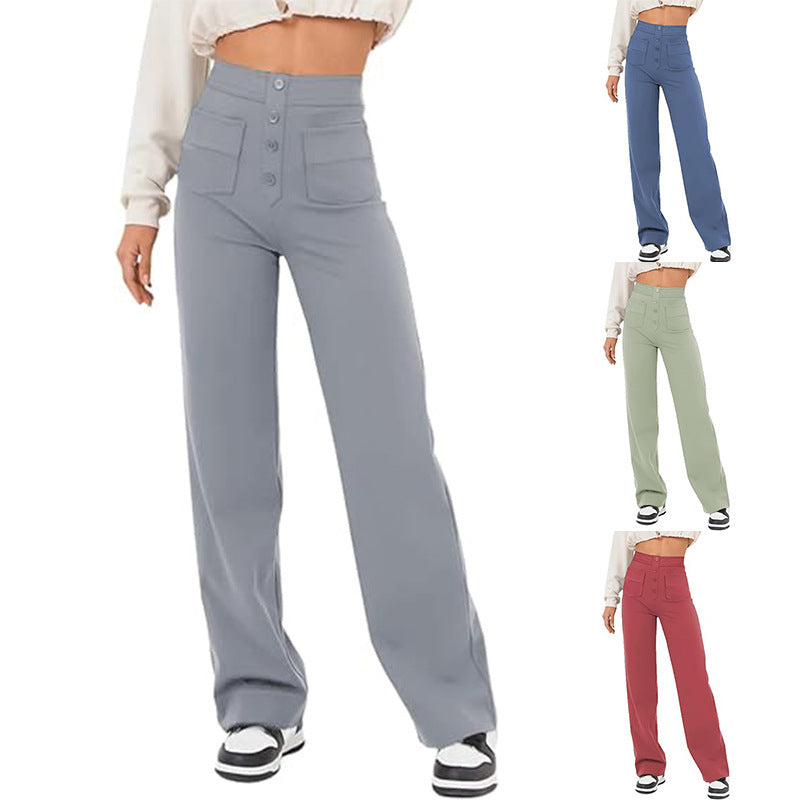 Women's Trousers High Waist Pocket Wide Leg Pants