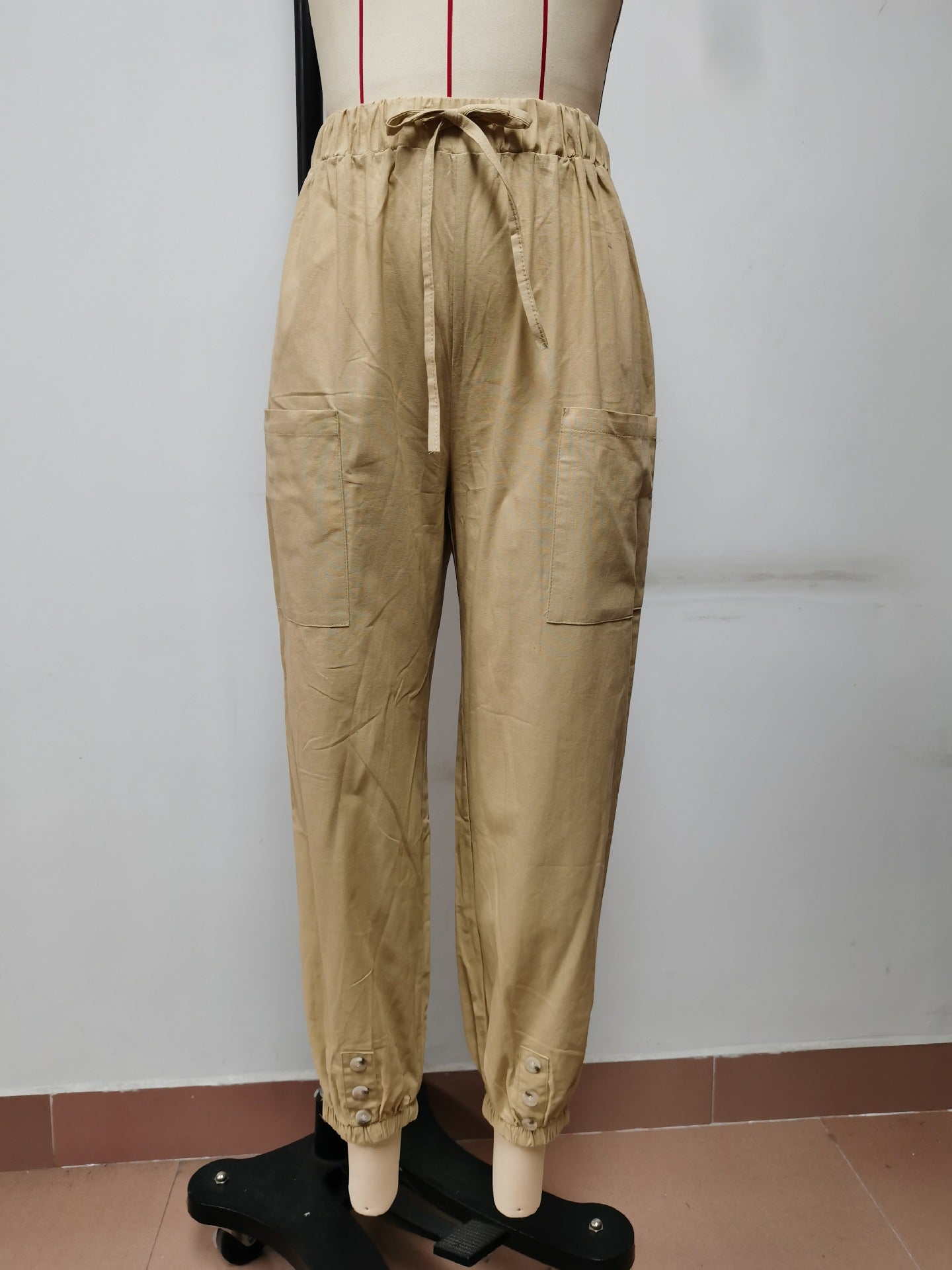 Women's Loose High Waist Button Cotton And Linen Trousers Pants