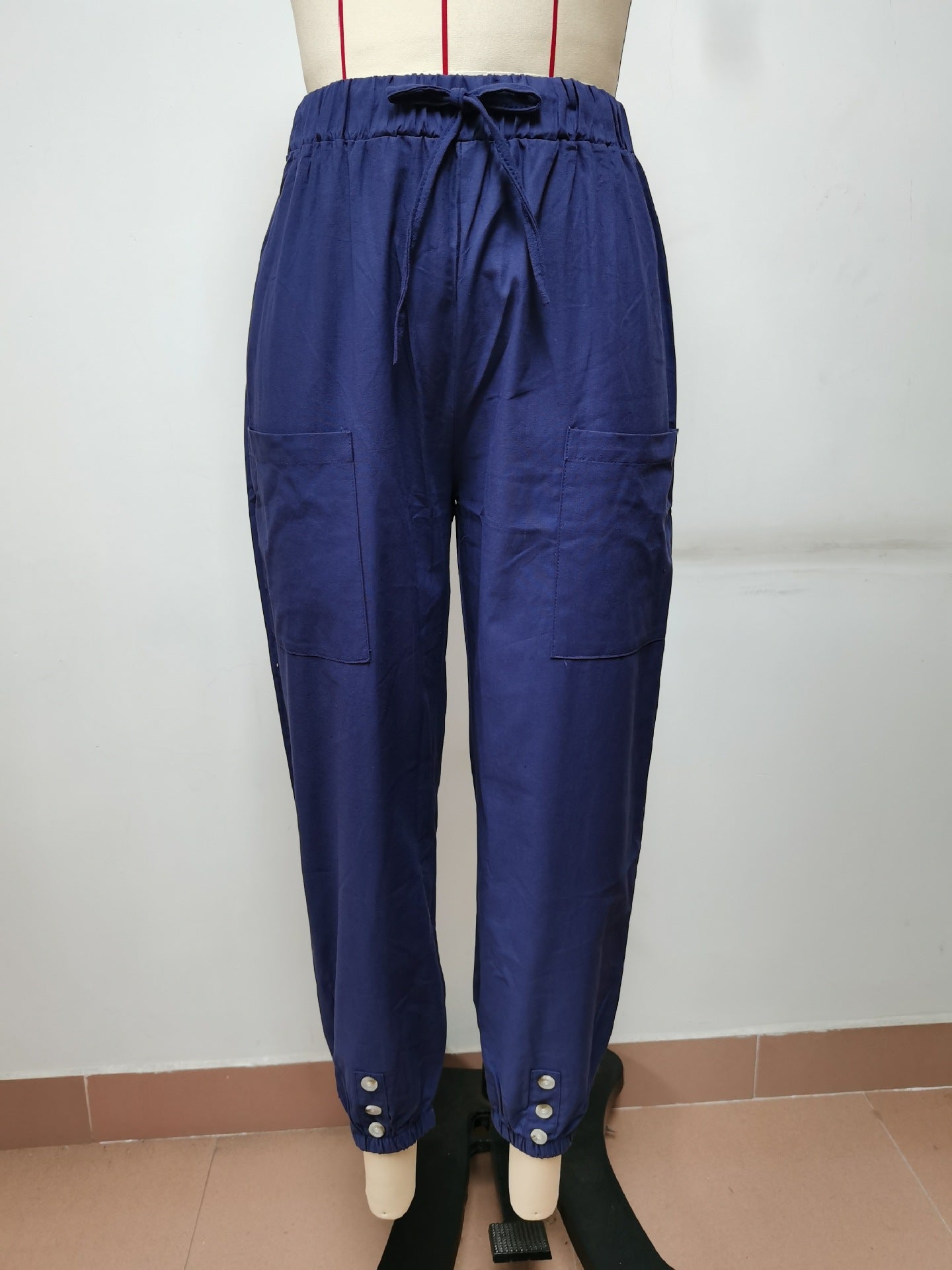 Women's Loose High Waist Button Cotton And Linen Trousers Pants