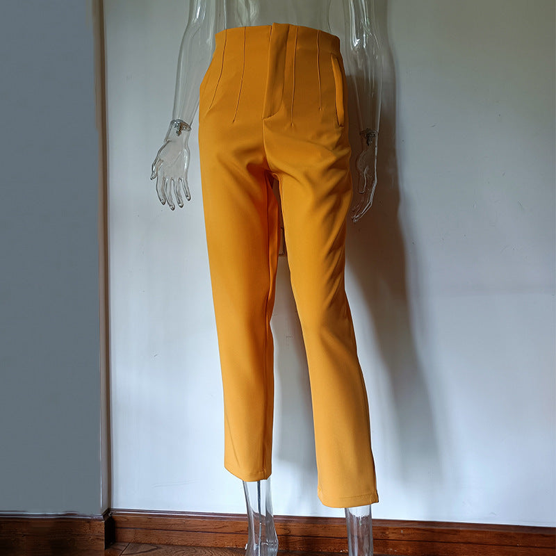 Pleated Casual High Waist Pure Color Pants