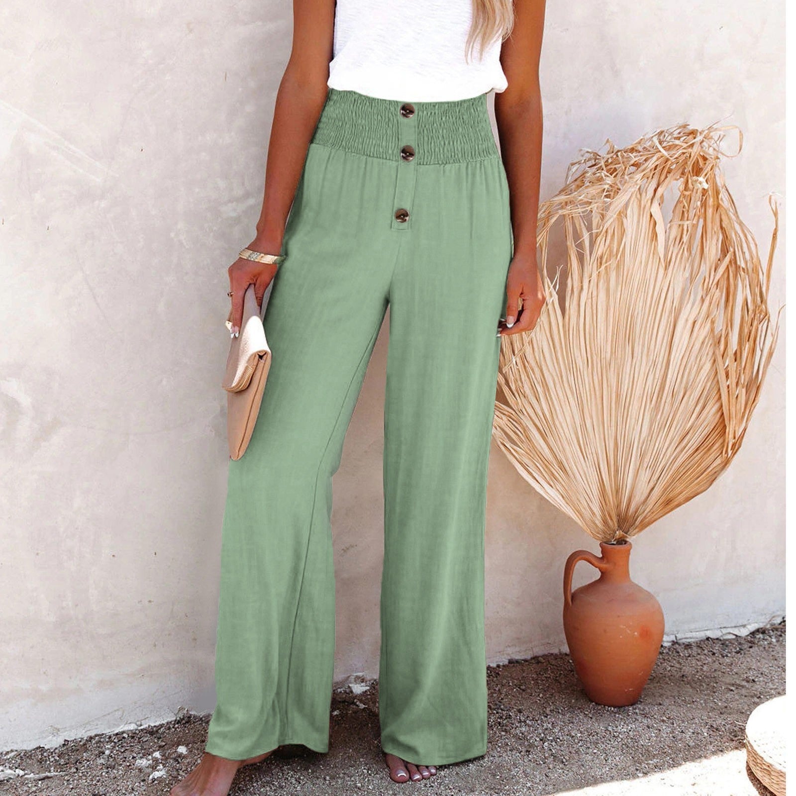 Women's High Waist Loose Long Cotton Linen Wide Leg Pants