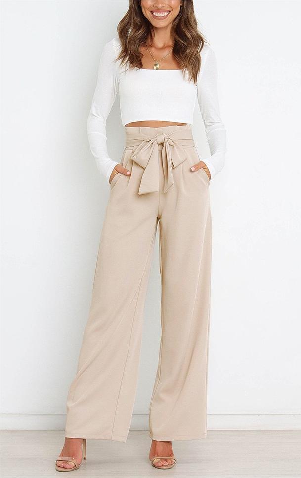 Women's Dress Casual Fashion Wide Leg Bow Pants