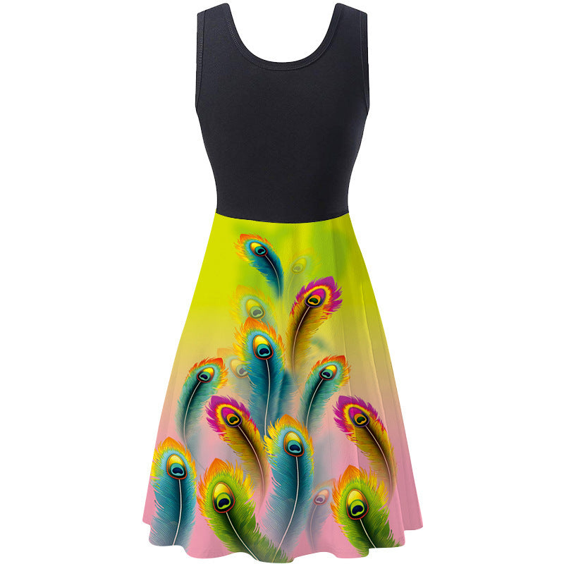 Women's Popular Sleeveless Round Neck Digital Printing Dresses