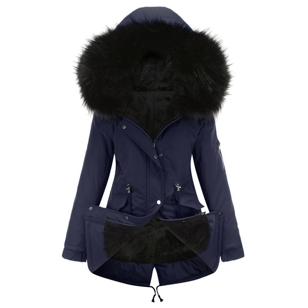 Cotton-padded Mid-length Hooded Winter Warm Fleece Coats