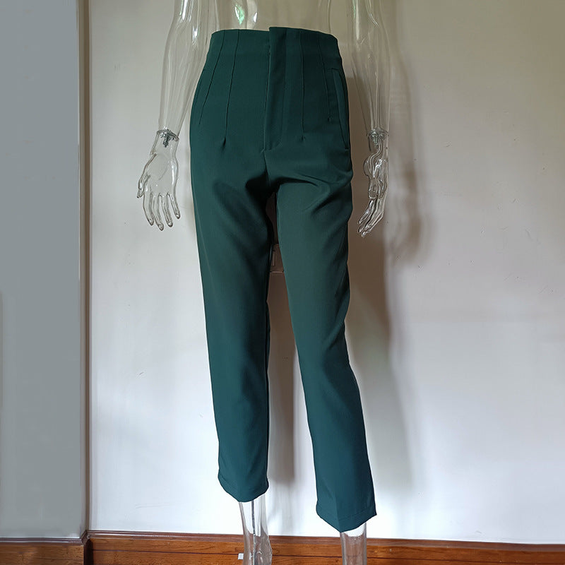 Pleated Casual High Waist Pure Color Pants