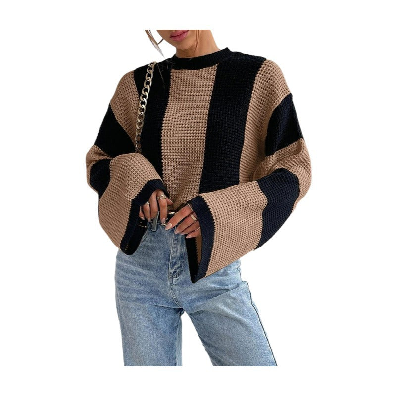 Women's Style Knitted Round Neck Striped Design Sweaters