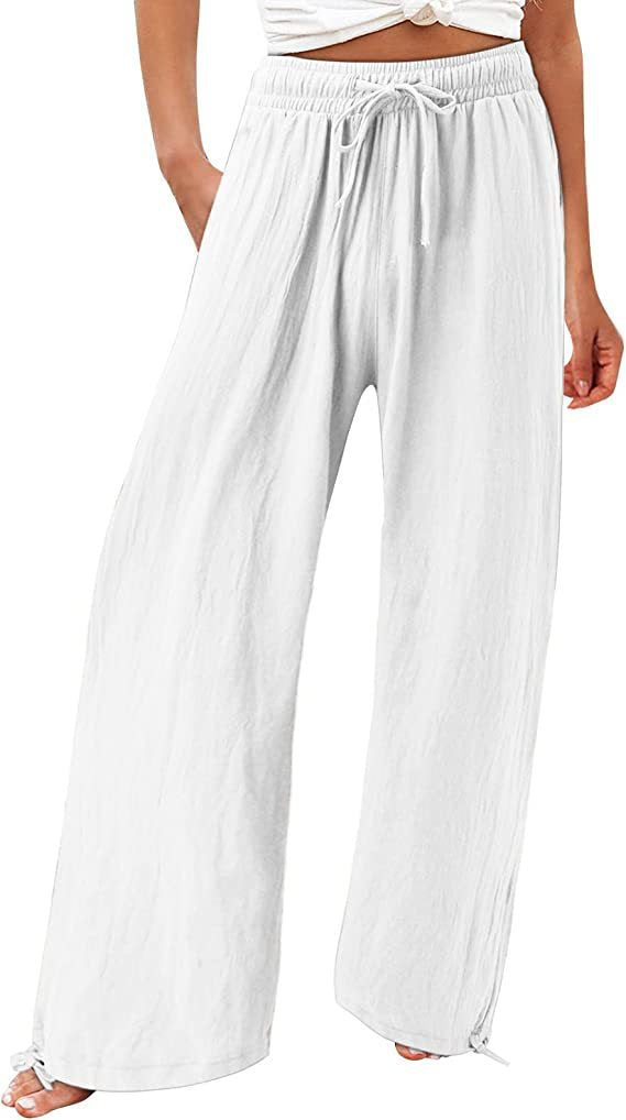 Women's Casual Trousers Solid Color Lace Wide Pants