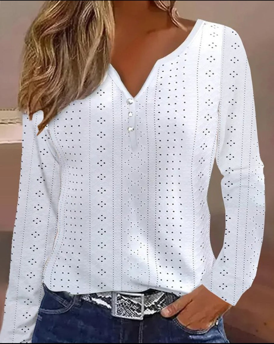 Women's Sleeve Hollow Solid Color Stitching Shirt Blouses