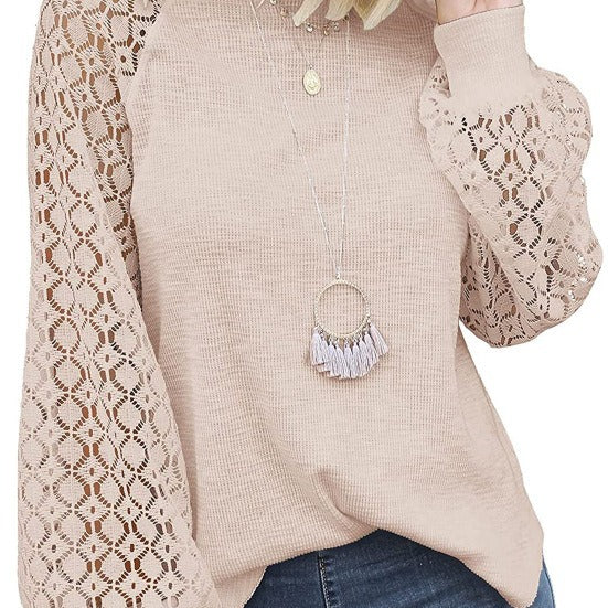 Women's Round Neck Long Sleeve Lace Stitching Sweaters