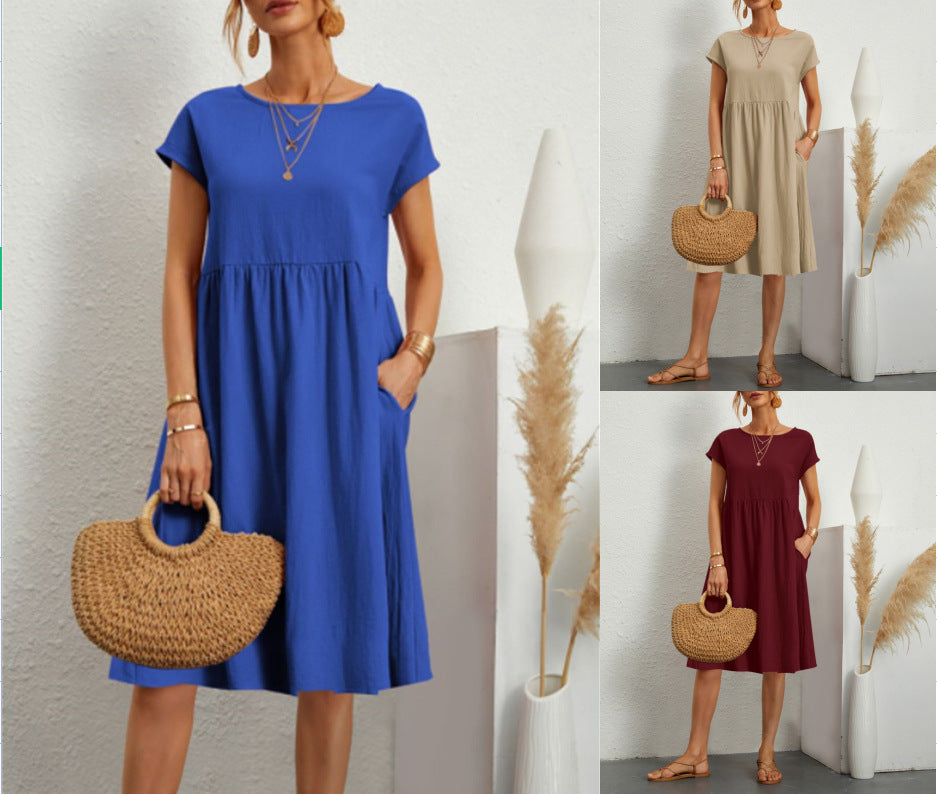 Women's Fashionable Summer Elegant Cotton Linen A- Dresses