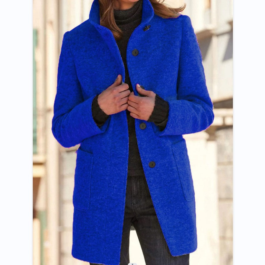 Women's Retro Solid Color Buttons Stand Collar Coats