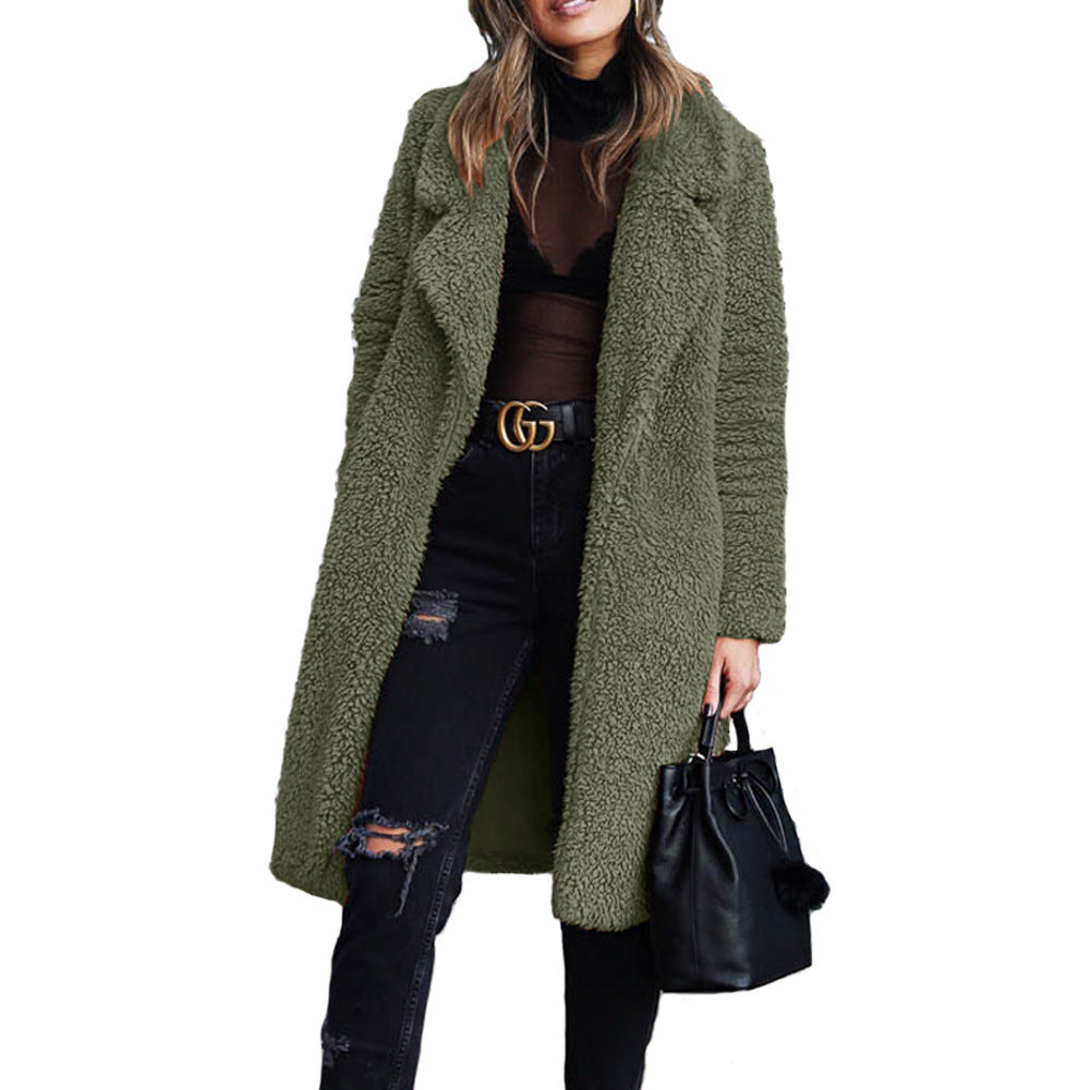 Women's Elegant Long-sleeved Lapel Plush Large Coats