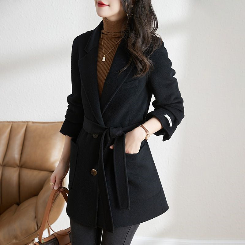 Women's Commuter Solid Color Long Sleeve Woolen Coats