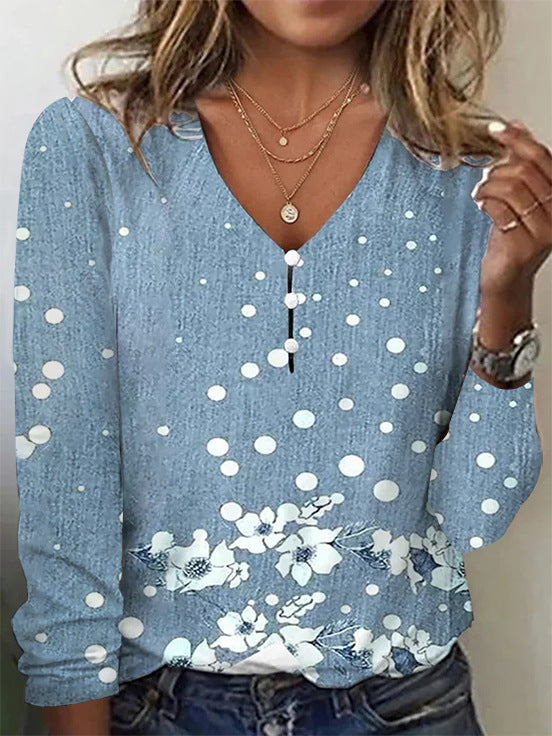 Starry Sky Pearl Button T-shirt With Blouses