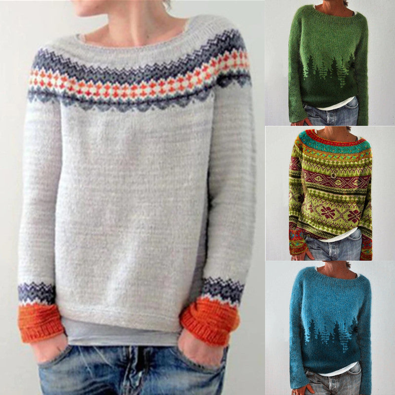 Women's Round Neck Multicolor Loose Pullover Sweaters