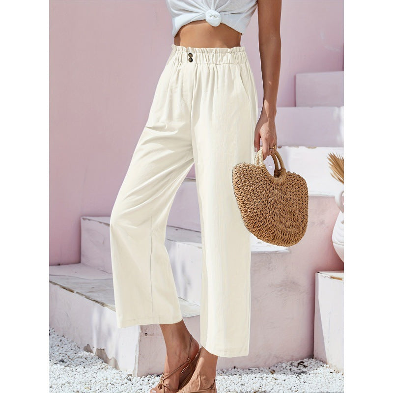 Women's High Waist Lotus Leaf Elastic Cotton Pants