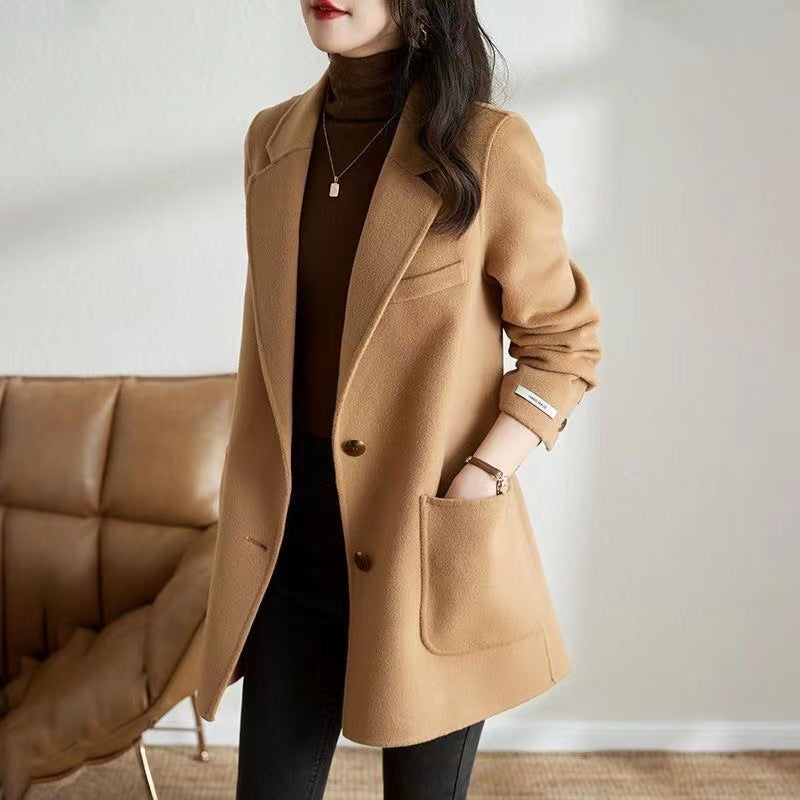 Women's Commuter Solid Color Long Sleeve Woolen Coats