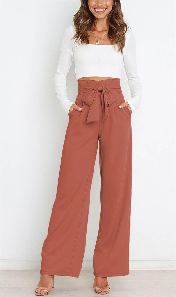 Women's Dress Casual Fashion Wide Leg Bow Pants