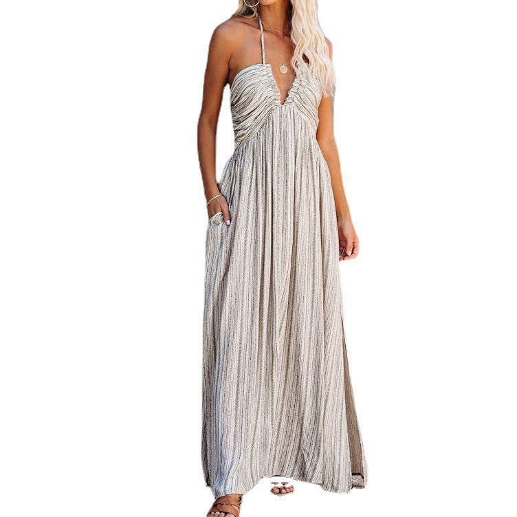 Women's Sling Pocket Long Dress Wrapped Chest Dresses