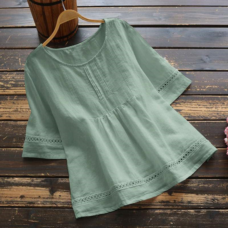 Women's Summer Solid Color Cotton Linen Half Blouses