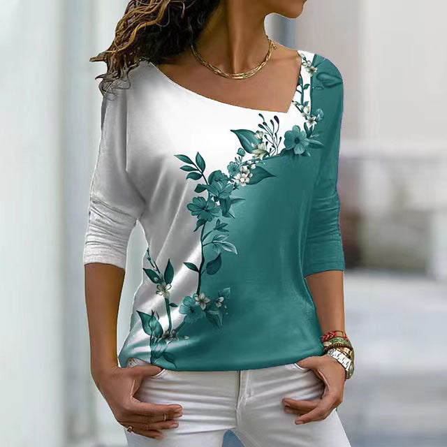 Women's Glamorous V-neck Flower Spring Long-sleeved Blouses