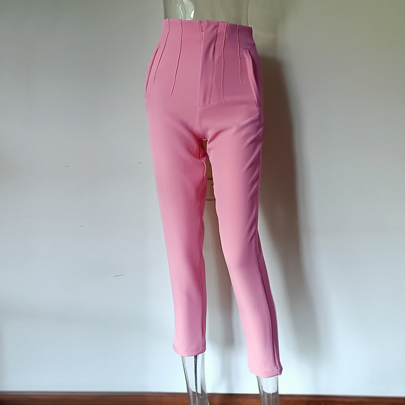 Pleated Casual High Waist Pure Color Pants