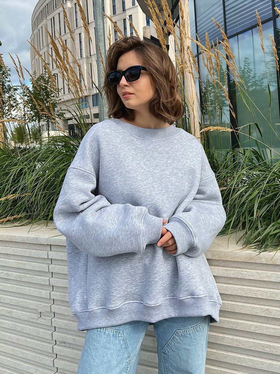 Women's Loose Sweatshirt Street Solid Color Polar Sweaters