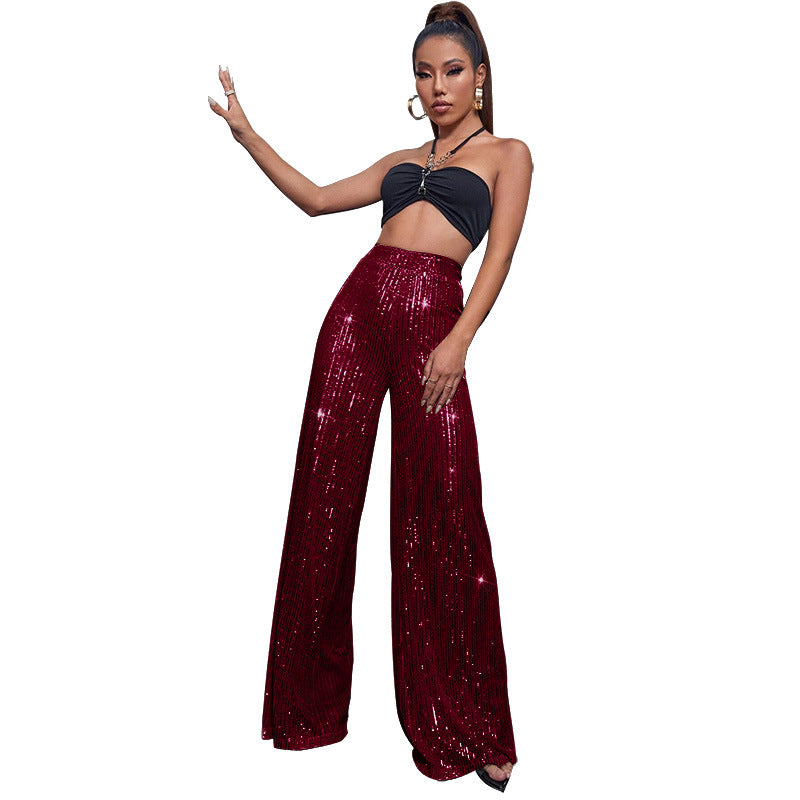 Women's High Waist Fashion Casual Sequins Loose-fitting Pants