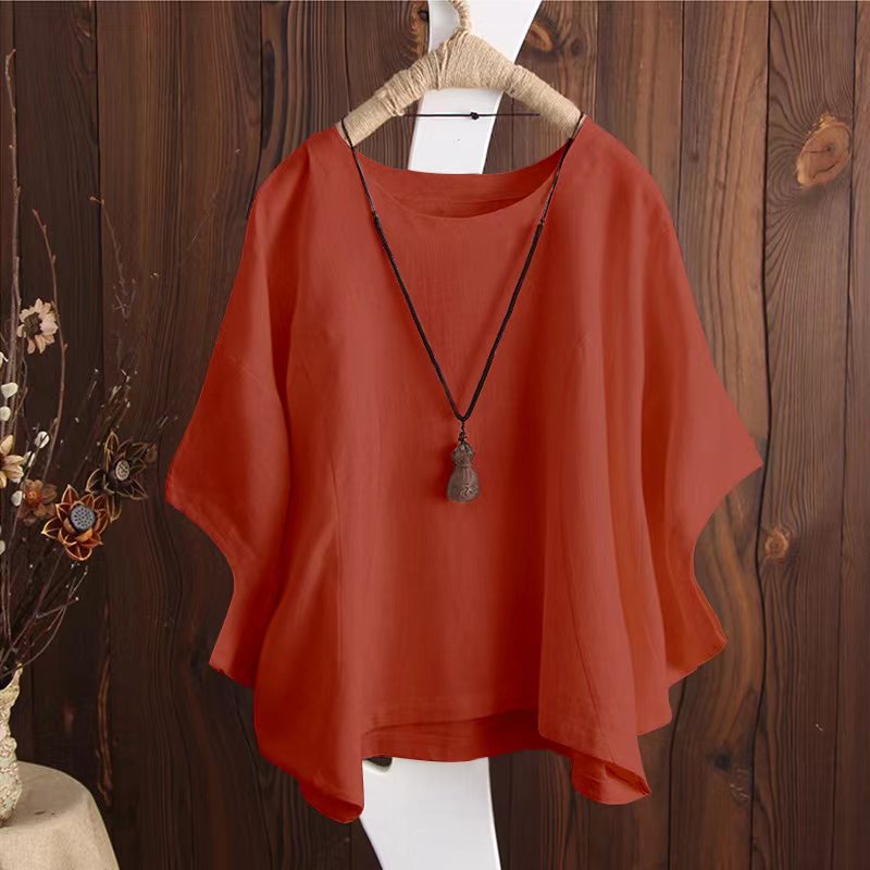 Women's Loose Solid Color Batwing Sleeve Summer Blouses