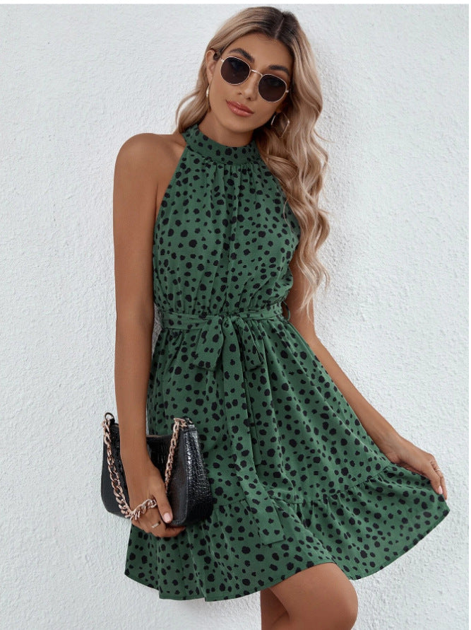 Women's Summer Sleeveless Polka Dot Tied Lotus Dresses