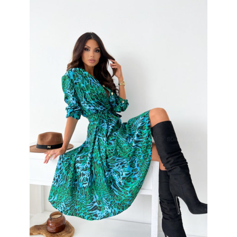 Women's Fashionable Printed Multi-color Long-sleeved For Dresses