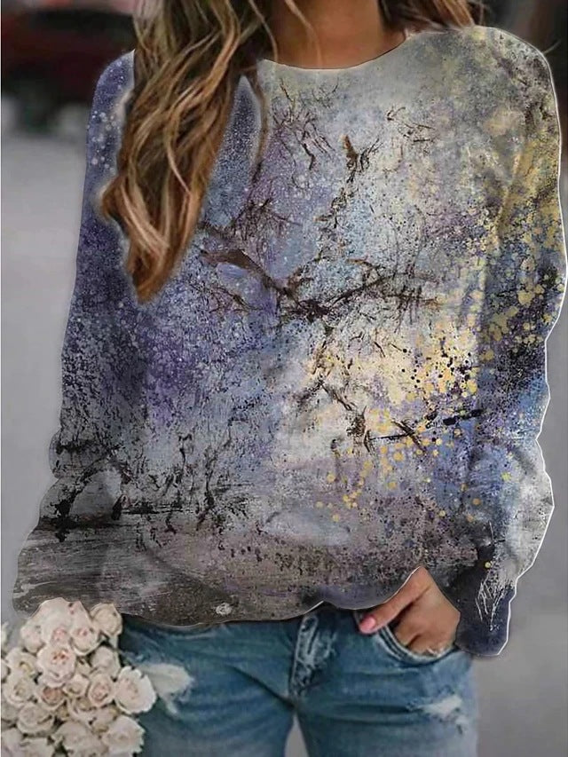 Women's Landscape Flower Floral Print Long Sleeve Sweaters