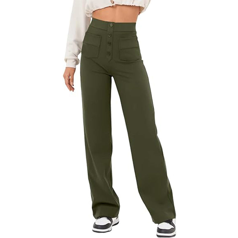 Women's Trousers High Waist Pocket Wide Leg Pants