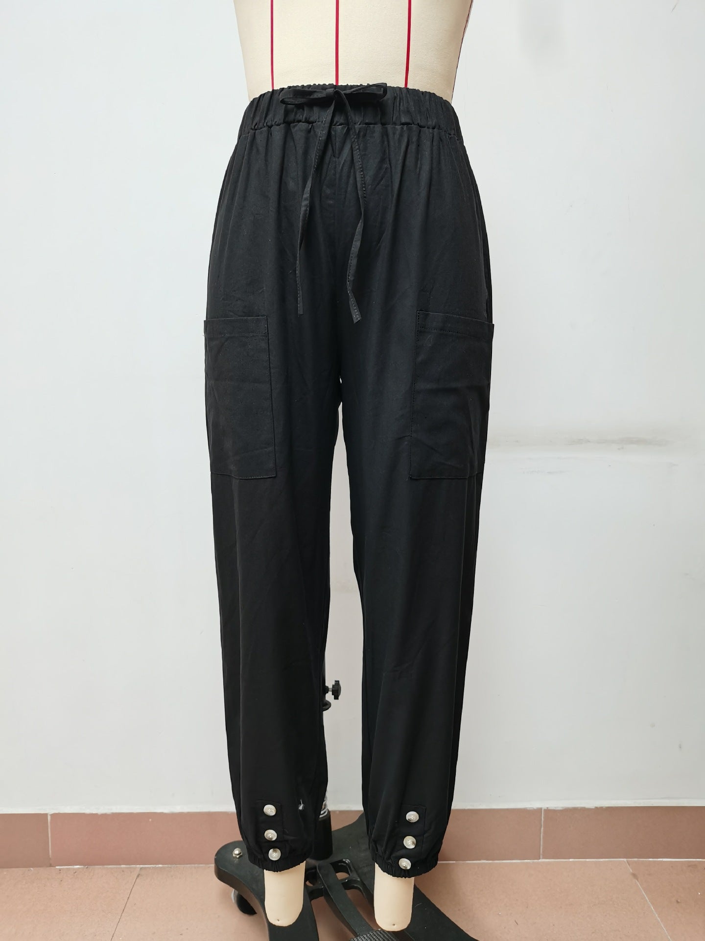 Women's Loose High Waist Button Cotton And Linen Trousers Pants