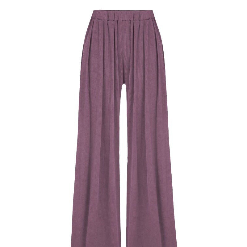 Women's Casual Stretch Elastic Waist Wide Leg Pants