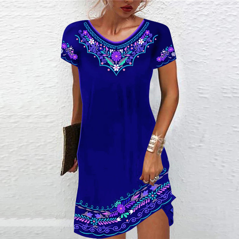 Summer Mid-waist Printed Urban Casual Short-sleeved Dresses