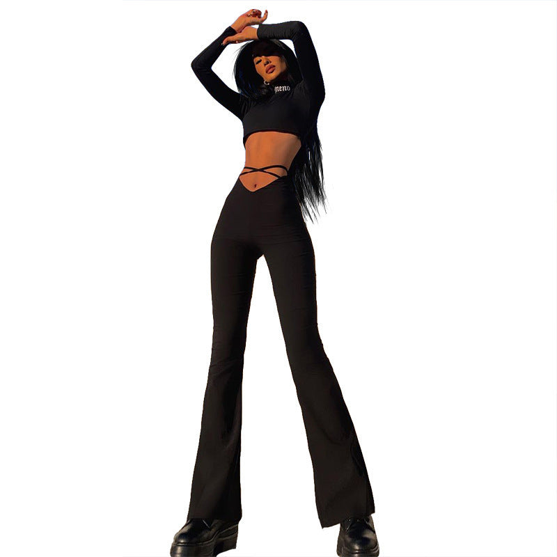 Women's Summer V-shaped Waist Navel Cross Solid Pants