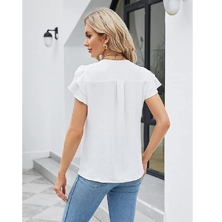 Women's Summer Chiffon Ruffled Shirt Sleeve Blouses