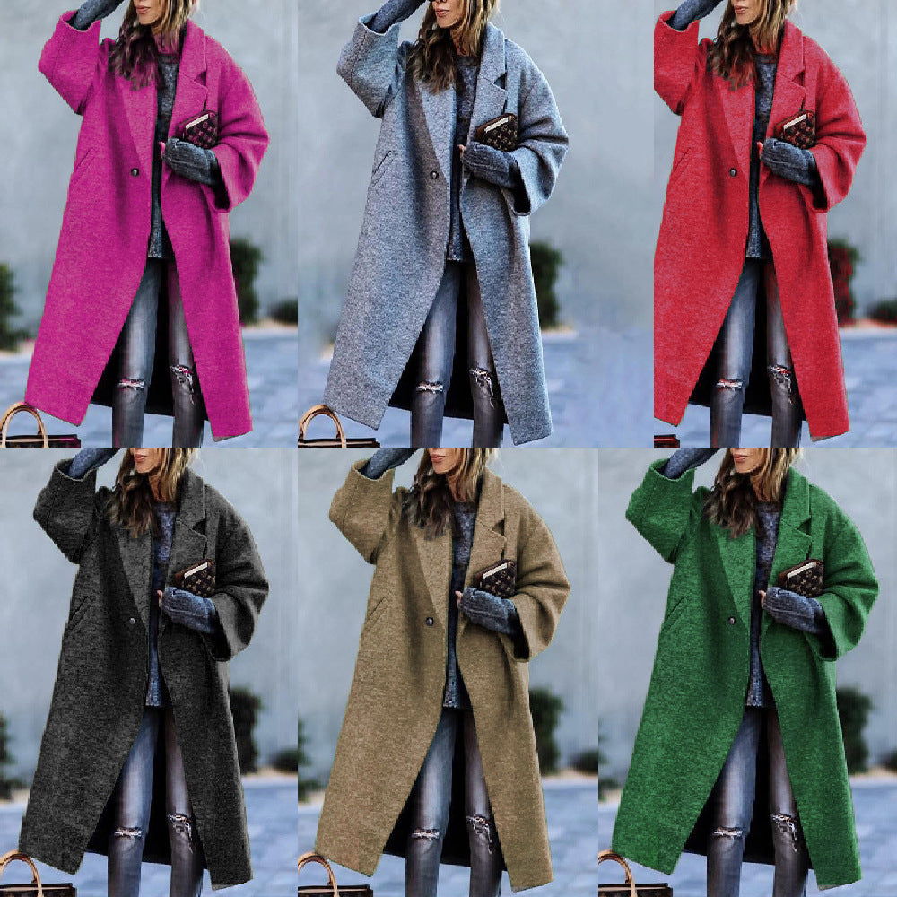 Women's Temperament Commute No Belt Lapel Loose Coats