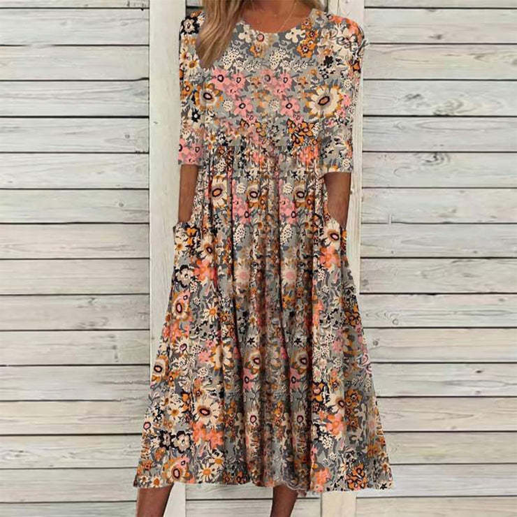 Summer Printed Woman Loose Pockets Long Dresses