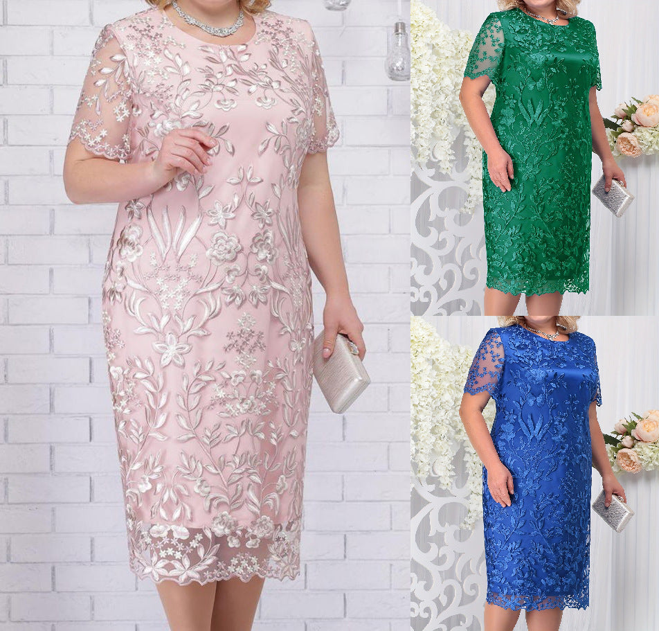 Women's Festival Dress Stitching Embroidered Lace Slim Dresses