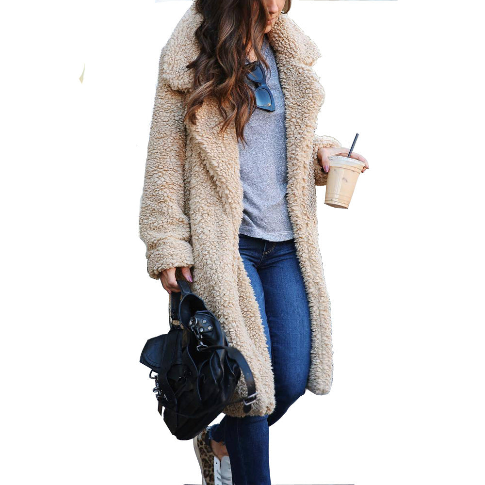 Women's Elegant Long-sleeved Lapel Plush Large Coats